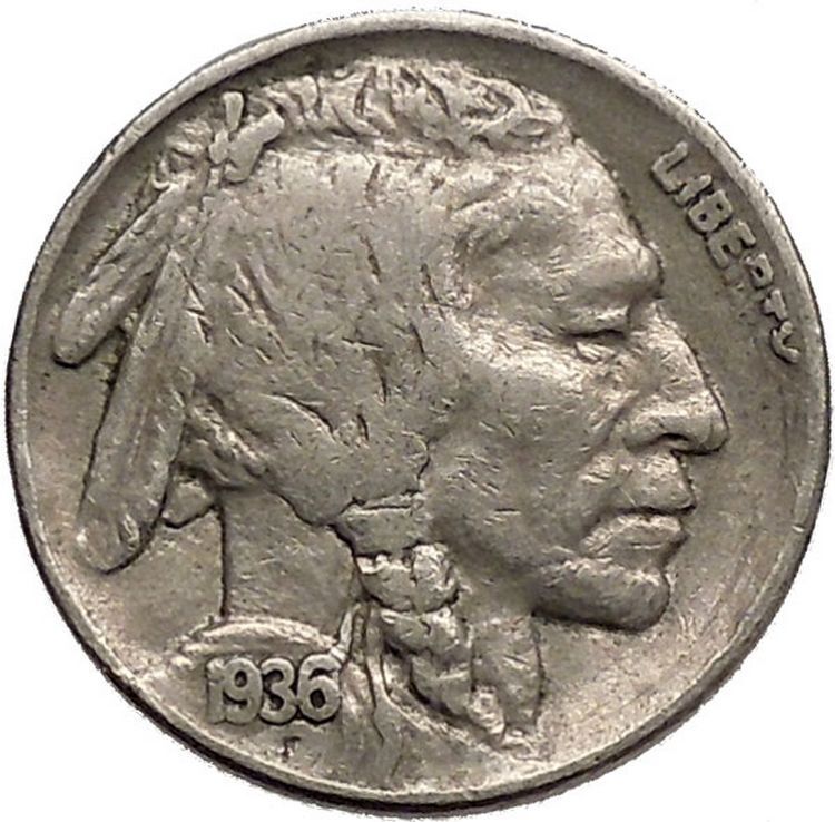 1936 BUFFALO NICKEL 5 Cents of United States of America USA Antique Coin i43853