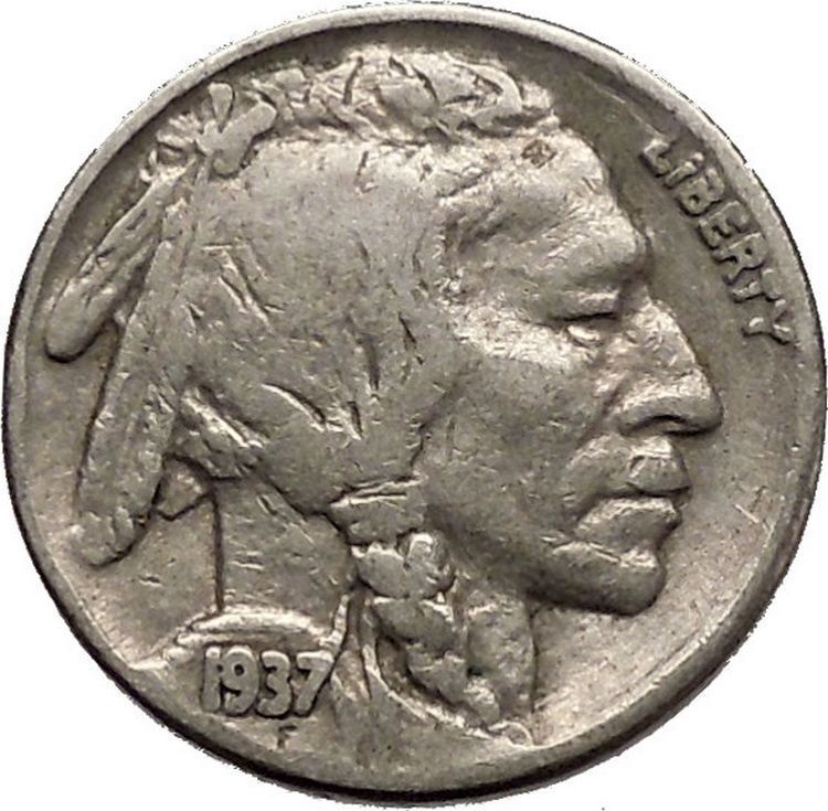 1937 BUFFALO NICKEL 5 Cents of United States of America USA Antique Coin i43877