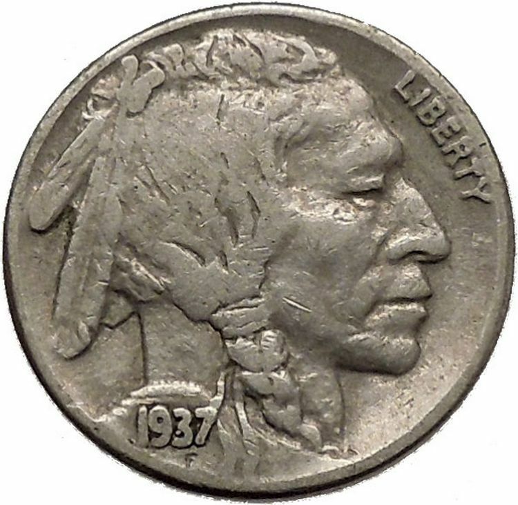 1937 BUFFALO NICKEL 5 Cents of United States of America USA Antique Coin i43884