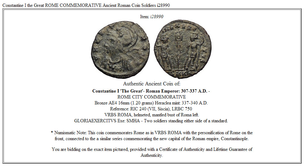 Constantine I the Great ROME COMMEMORATIVE Ancient Roman Coin Soldiers i28990
