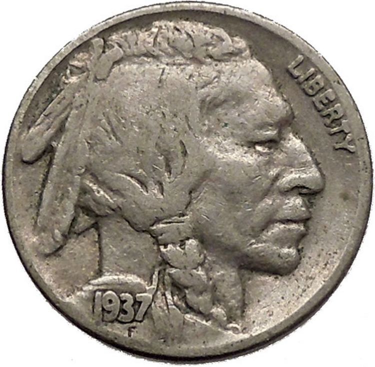 1937 BUFFALO NICKEL 5 Cents of United States of America USA Antique Coin i43880