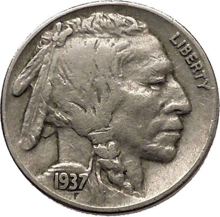 1937 BUFFALO NICKEL 5 Cents of United States of America USA Antique Coin i43887