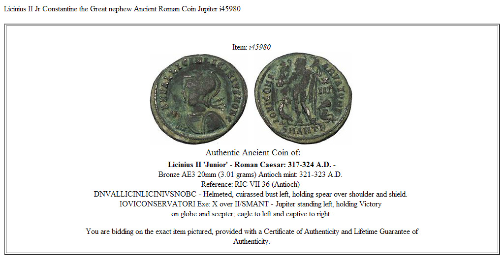 Licinius II Jr Constantine the Great nephew Ancient Roman Coin Jupiter i45980