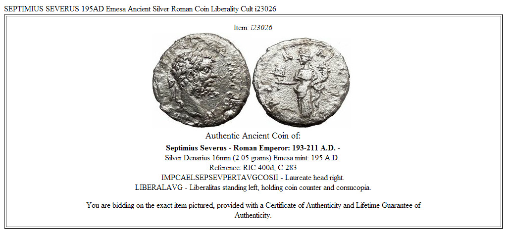 SEPTIMIUS SEVERUS 195AD Emesa Ancient Silver Roman Coin Liberality Cult i23026