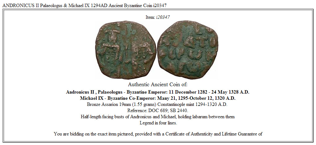 ANDRONICUS II Palaeologus & Michael IX 1294AD Ancient Byzantine Coin i20347