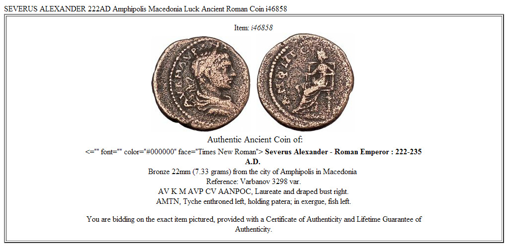 SEVERUS ALEXANDER 222AD Amphipolis Macedonia Luck Ancient Roman Coin i46858