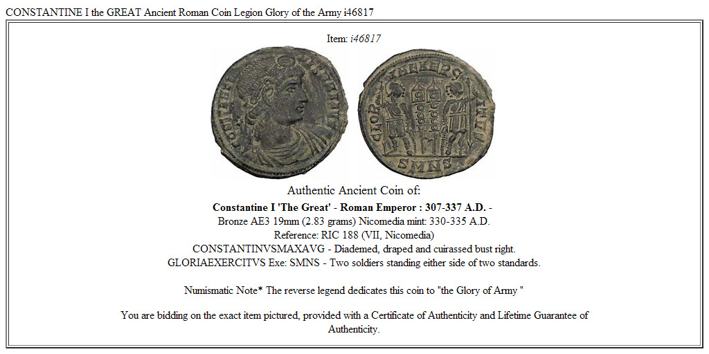 CONSTANTINE I the GREAT Ancient Roman Coin Legion Glory of the Army i46817