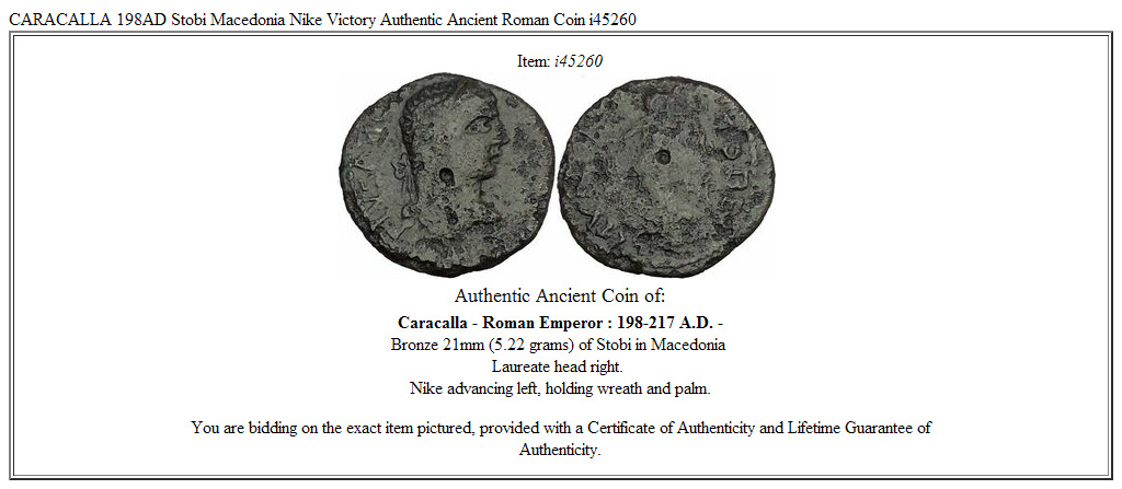 CARACALLA 198AD Stobi Macedonia Nike Victory Authentic Ancient Roman Coin i45260