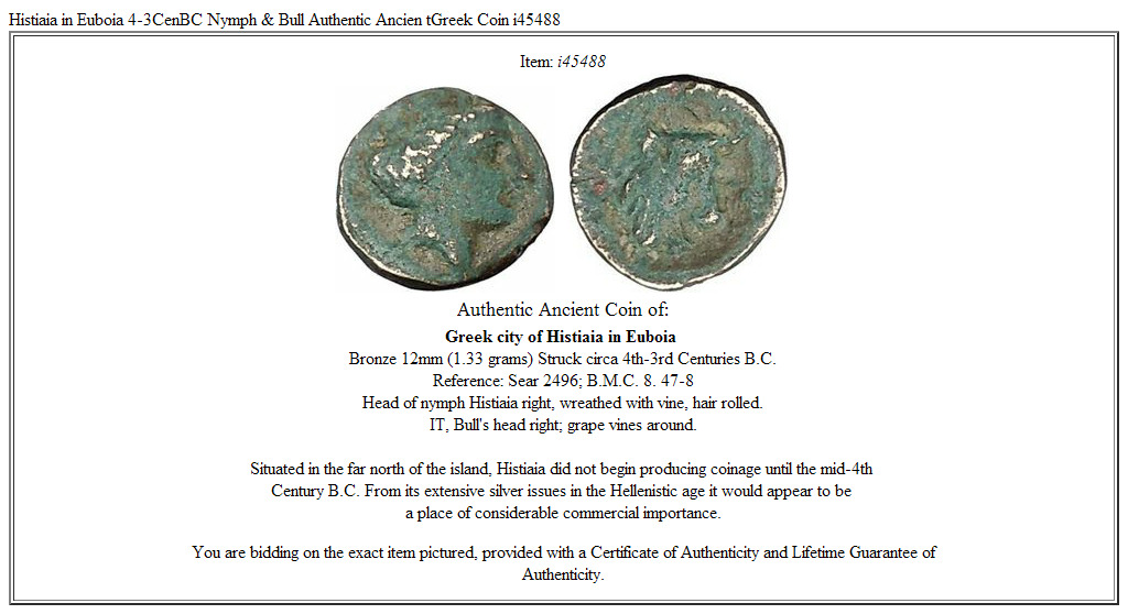 Histiaia in Euboia 4-3CenBC Nymph & Bull Authentic Ancien tGreek Coin i45488