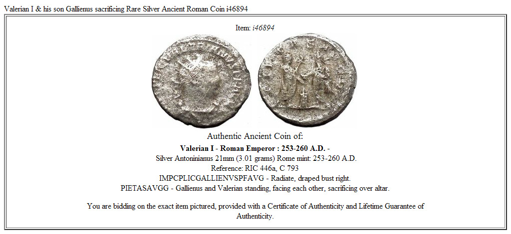 Valerian I & his son Gallienus sacrificing Rare Silver Ancient Roman Coin i46894