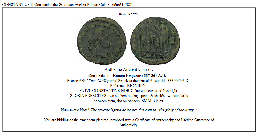 CONSTANTIUS II Constantine the Great son Ancient Roman Coin Standard i45881