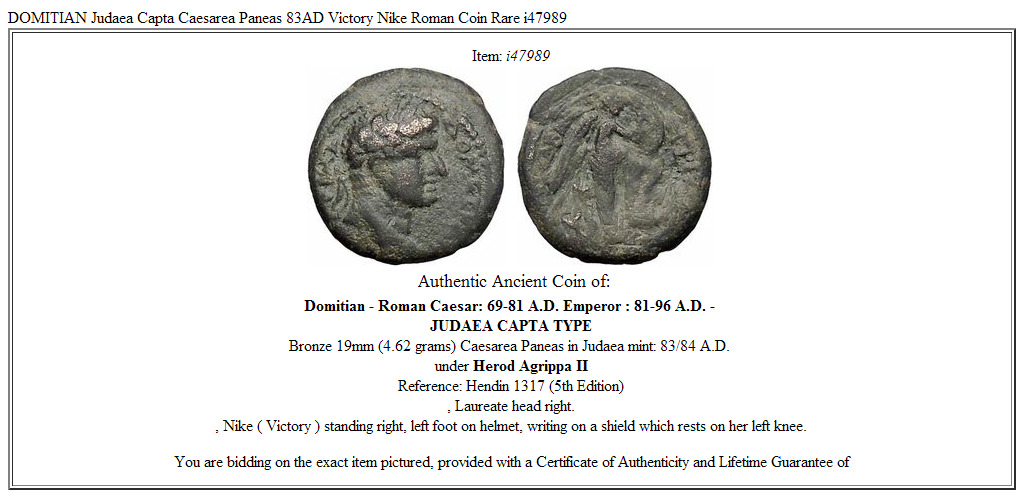 DOMITIAN Judaea Capta Caesarea Paneas 83AD Victory Nike Roman Coin Rare i47989