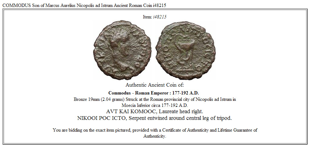 COMMODUS Son of Marcus Aurelius Nicopolis ad Istrum Ancient Roman Coin i48215