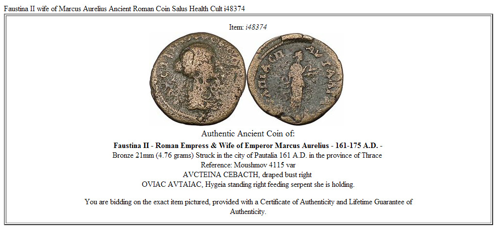 Faustina II wife of Marcus Aurelius Ancient Roman Coin Salus Health Cult i48374