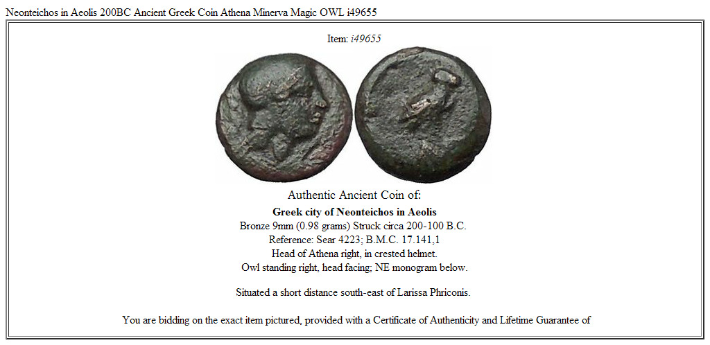 Neonteichos in Aeolis 200BC Ancient Greek Coin Athena Minerva Magic OWL i49655