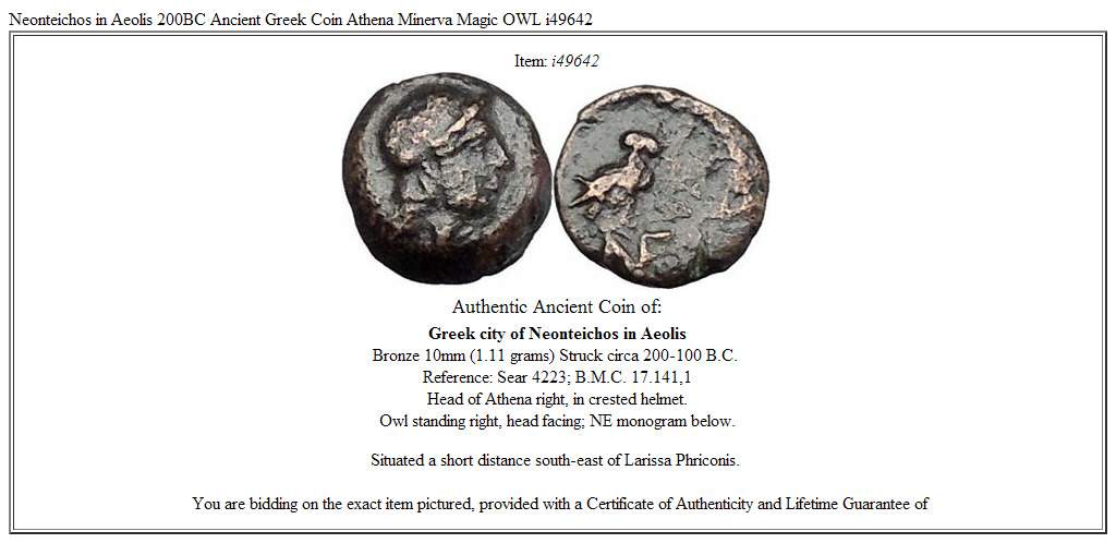Neonteichos in Aeolis 200BC Ancient Greek Coin Athena Minerva Magic OWL i49642