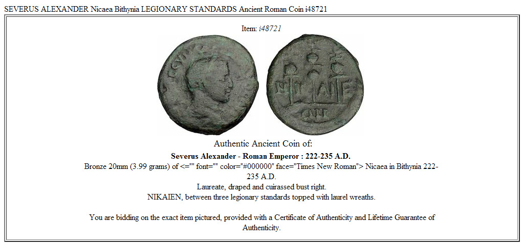 SEVERUS ALEXANDER Nicaea Bithynia LEGIONARY STANDARDS Ancient Roman Coin i48721