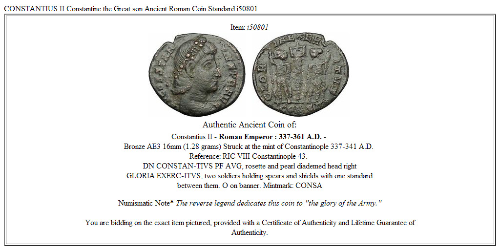 CONSTANTIUS II Constantine the Great son Ancient Roman Coin Standard i50801