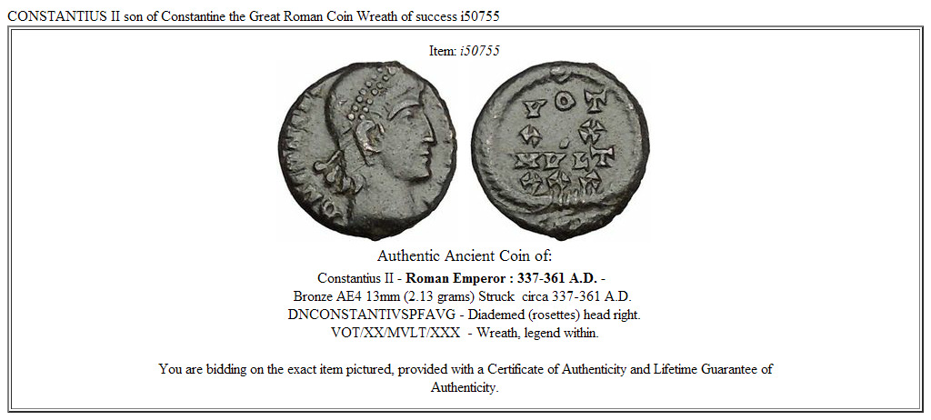 CONSTANTIUS II son of Constantine the Great Roman Coin Wreath of success i50755