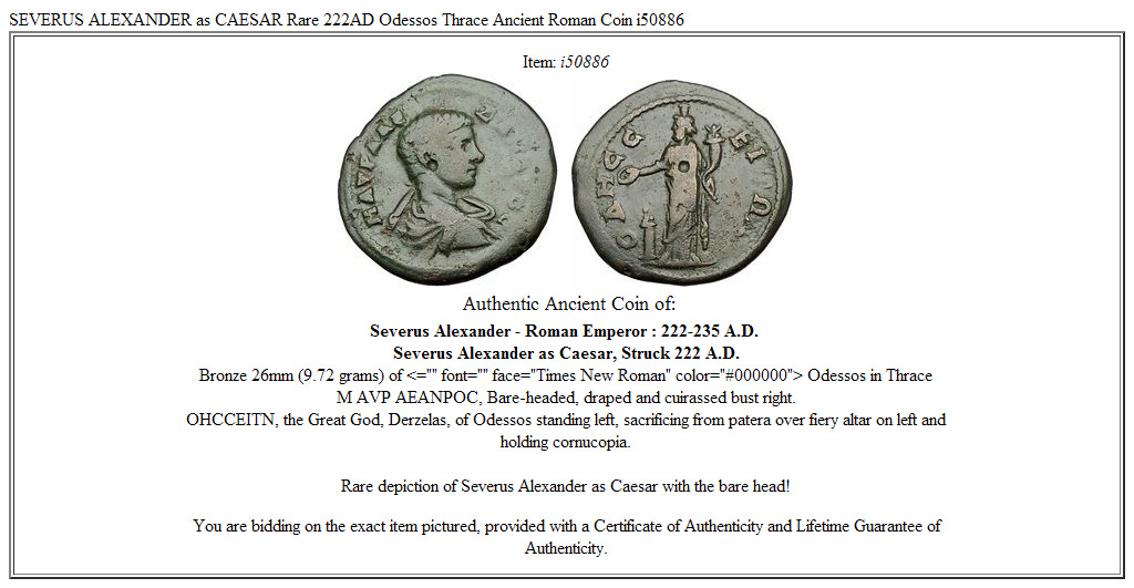 SEVERUS ALEXANDER as CAESAR Rare 222AD Odessos Thrace Ancient Roman Coin i50886