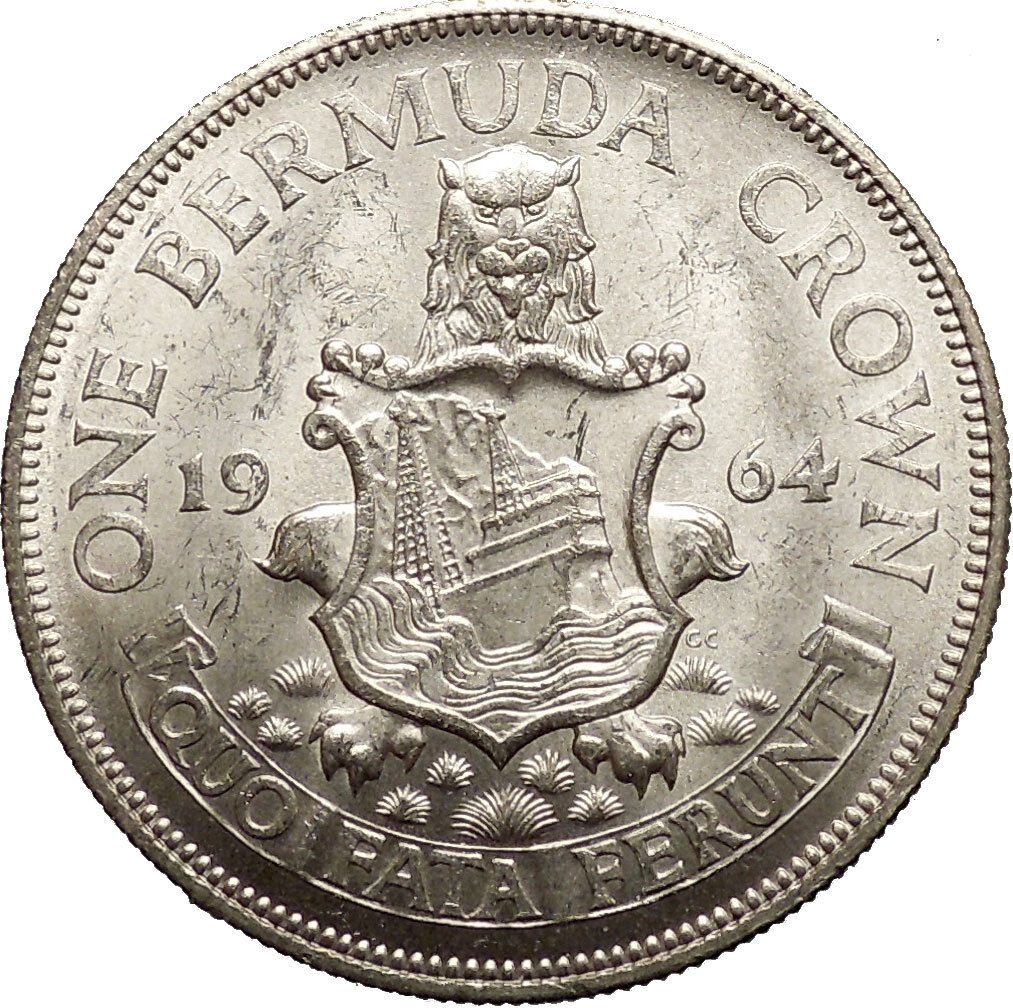 1964 Bermuda Britiash Colony LARGE Silver Crown Coin with Elizabeth II i53086