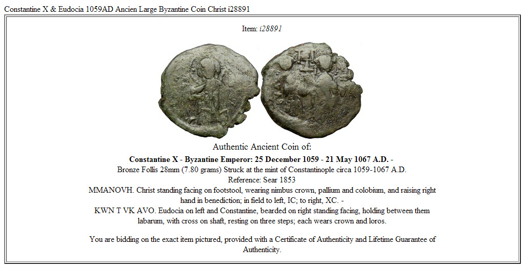 Constantine X & Eudocia 1059AD Ancien Large Byzantine Coin Christ i28891