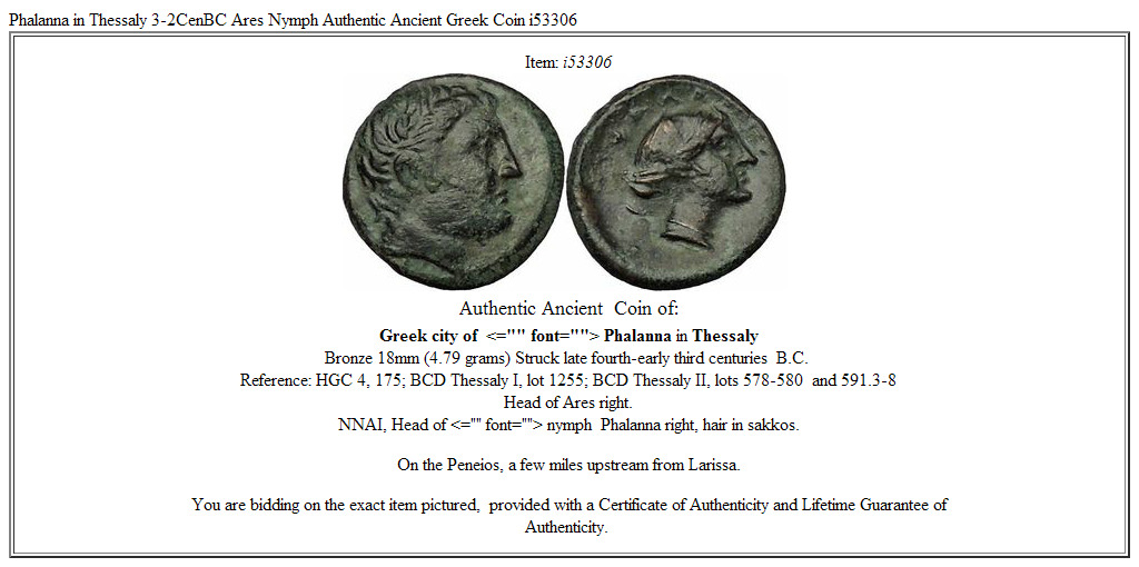 Phalanna in Thessaly 3-2CenBC Ares Nymph Authentic Ancient Greek Coin i53306