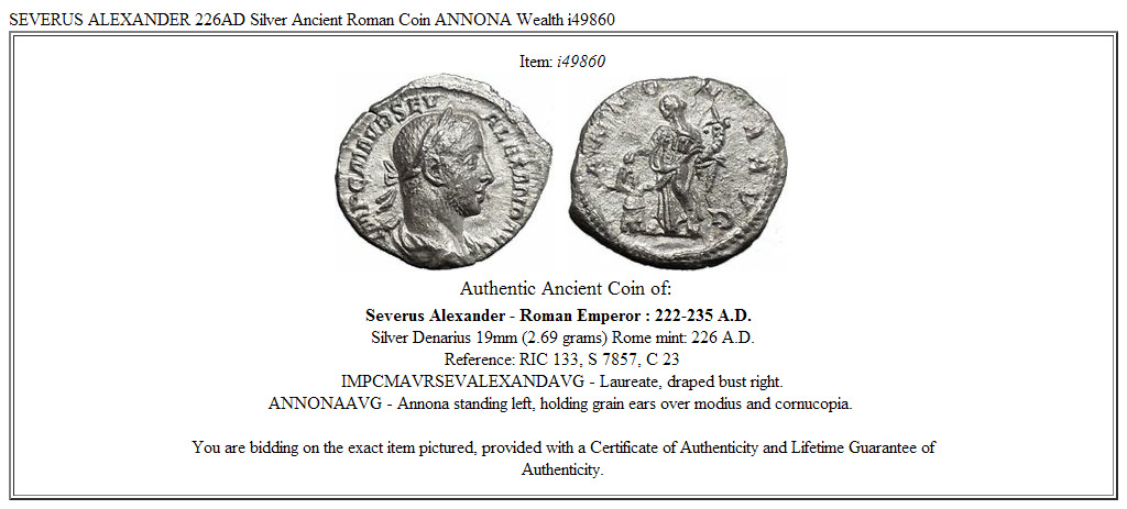 SEVERUS ALEXANDER 226AD Silver Ancient Roman Coin ANNONA Wealth i49860