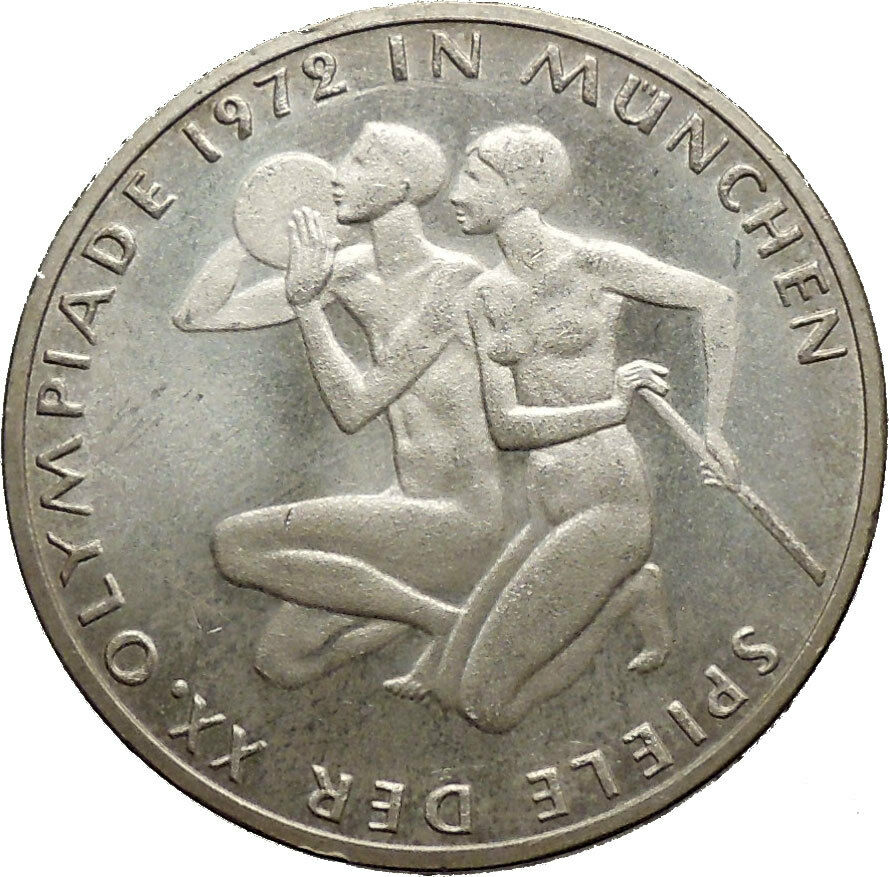 1972 Germany Munich Summer Olympics XX ATHLETES on 10 Mark Silver Coin i53631