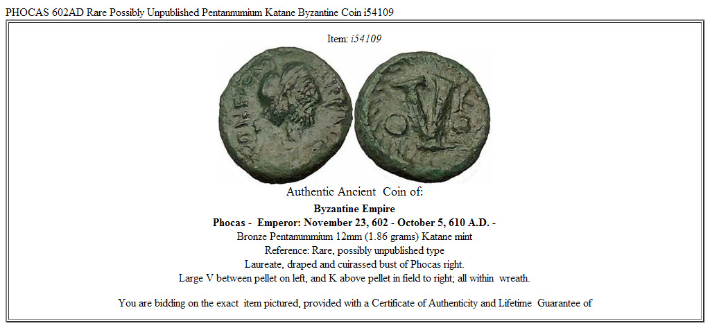 PHOCAS 602AD Rare Possibly Unpublished Pentannumium Katane Byzantine Coin i54109