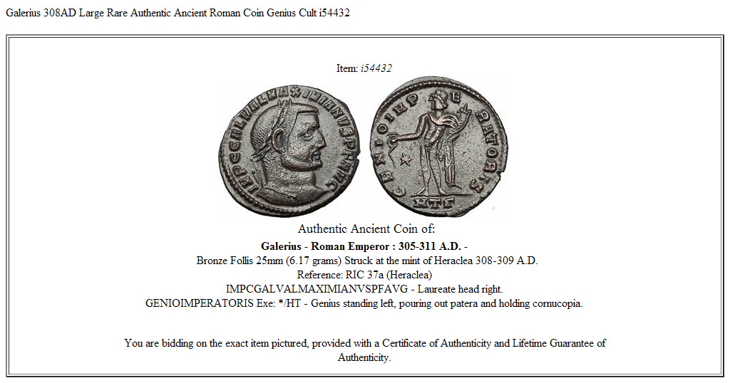 Galerius 308AD Large Rare Authentic Ancient Roman Coin Genius Cult i54432