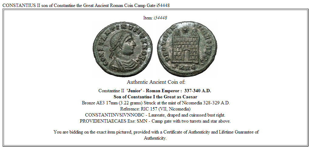 CONSTANTIUS II son of Constantine the Great Ancient Roman Coin Camp Gate i54448