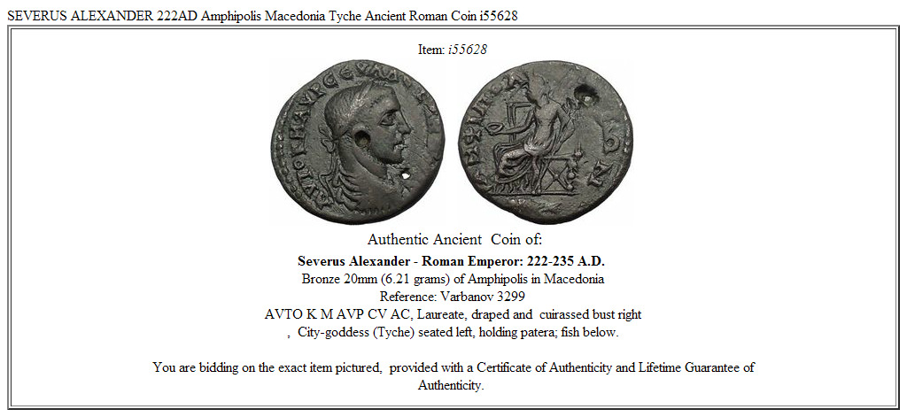 SEVERUS ALEXANDER 222AD Amphipolis Macedonia Tyche Ancient Roman Coin i55628