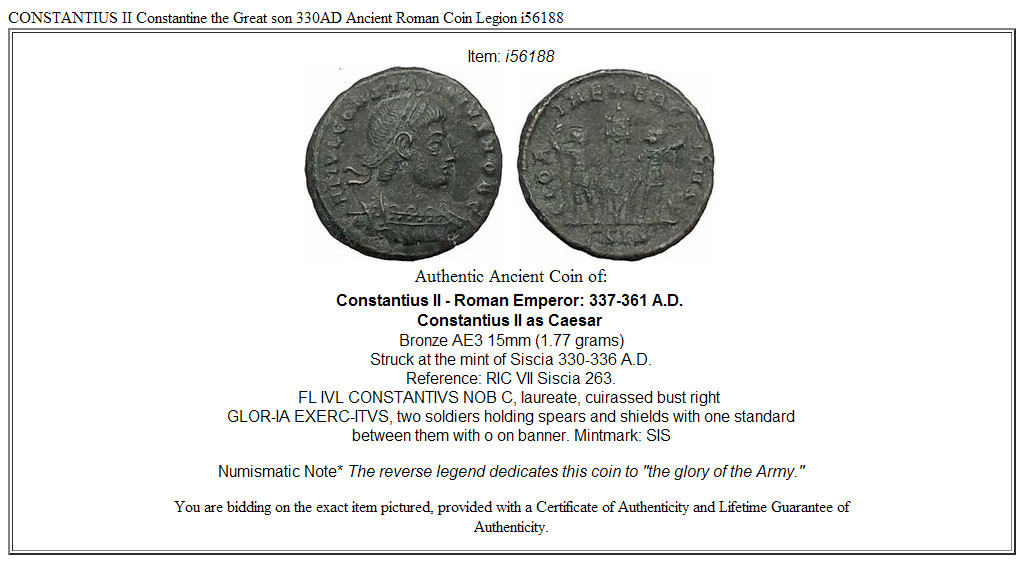 CONSTANTIUS II Constantine the Great son 330AD Ancient Roman Coin Legion i56188