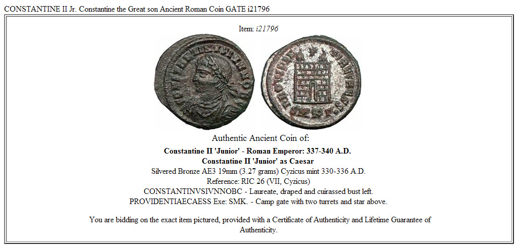 CONSTANTINE II Jr. Constantine the Great son Ancient Roman Coin GATE i21796