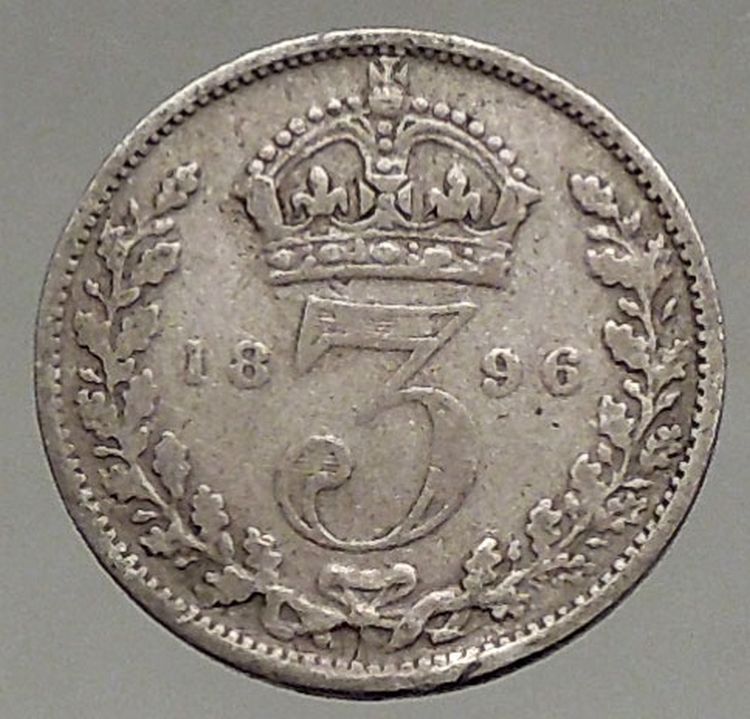 1896 UK Great Britain United Kingdom VICTORIA Threepence Silver Coin i56786