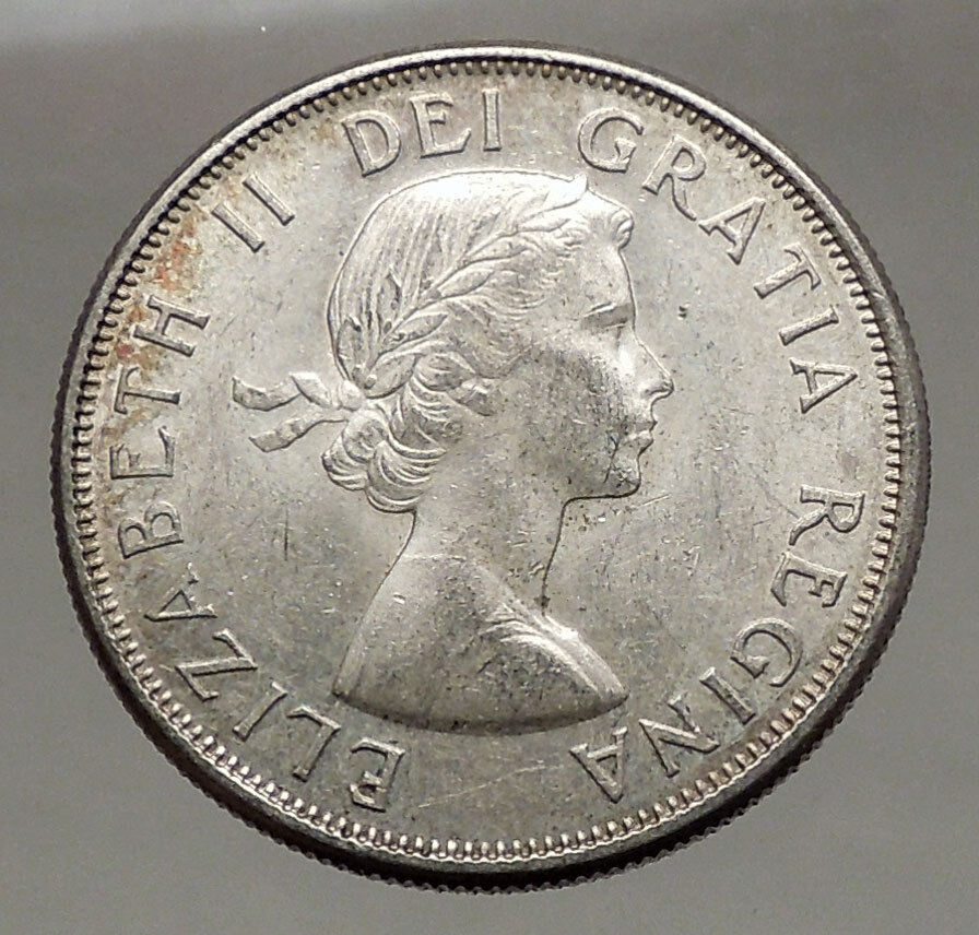 1964 CANADA under Queen Elizabeth II SILVER 50 Cents Canadian Coin Arms i56631