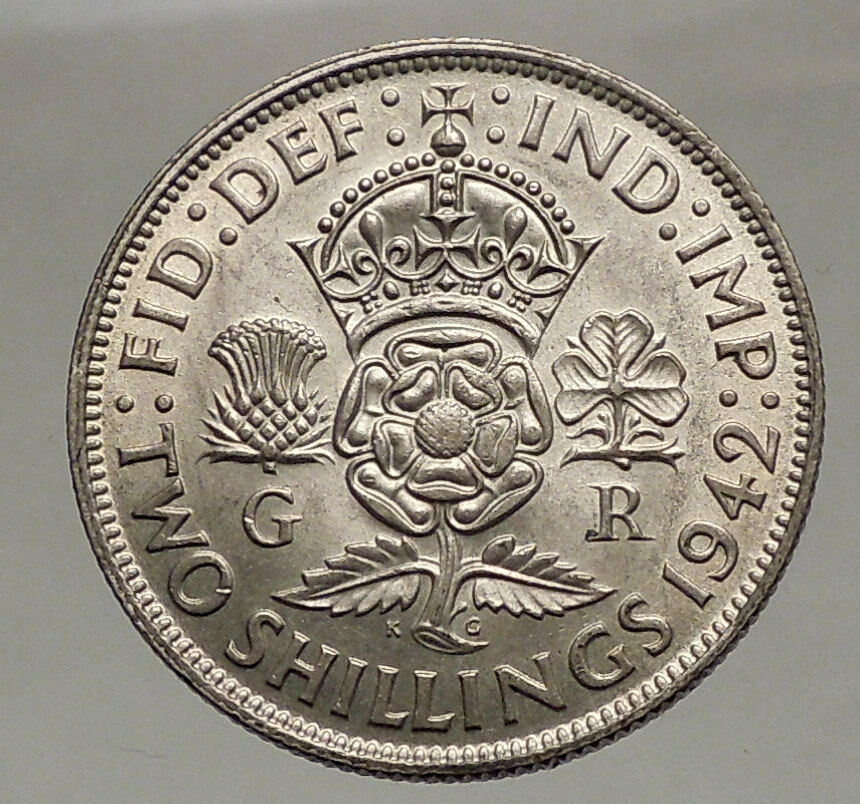 1942 United Kingdom Great Britain GEORGE VI Silver Florin 2Shillings Coin i57050