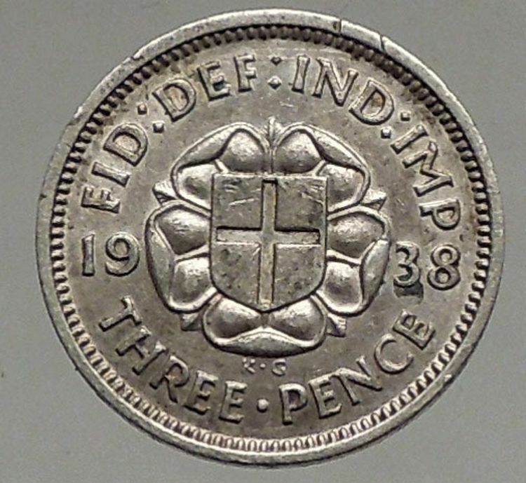 1938 UK Great Britain United Kingdom GEORGE VI Threepence Silver Coin i56877