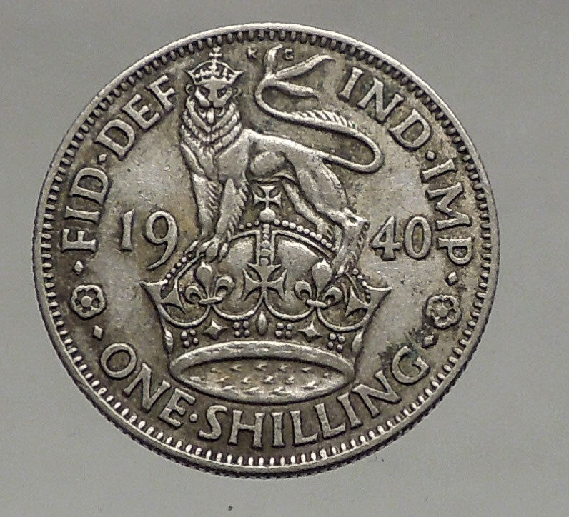 1940 United Kingdom Great Britain GEORGE VI Silver Shilling Coin LION i56896