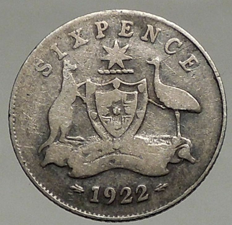 1922 AUSTRALIA - SIXPENCE Antique SILVER Coin King George V Coat-of-Arms i57084