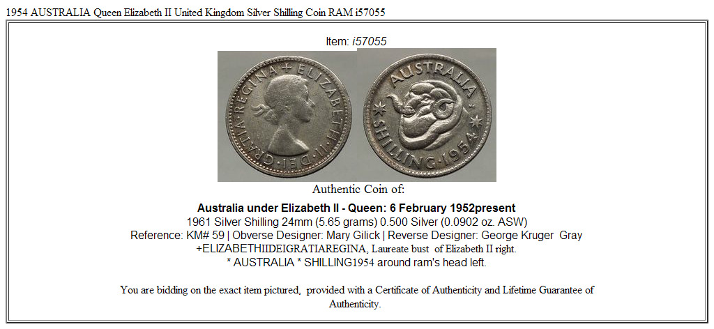 1954 AUSTRALIA Queen Elizabeth II United Kingdom Silver Shilling Coin RAM i57055