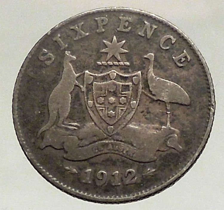 1912 AUSTRALIA - SIXPENCE Antique SILVER Coin King George V Coat-of-Arms i57083