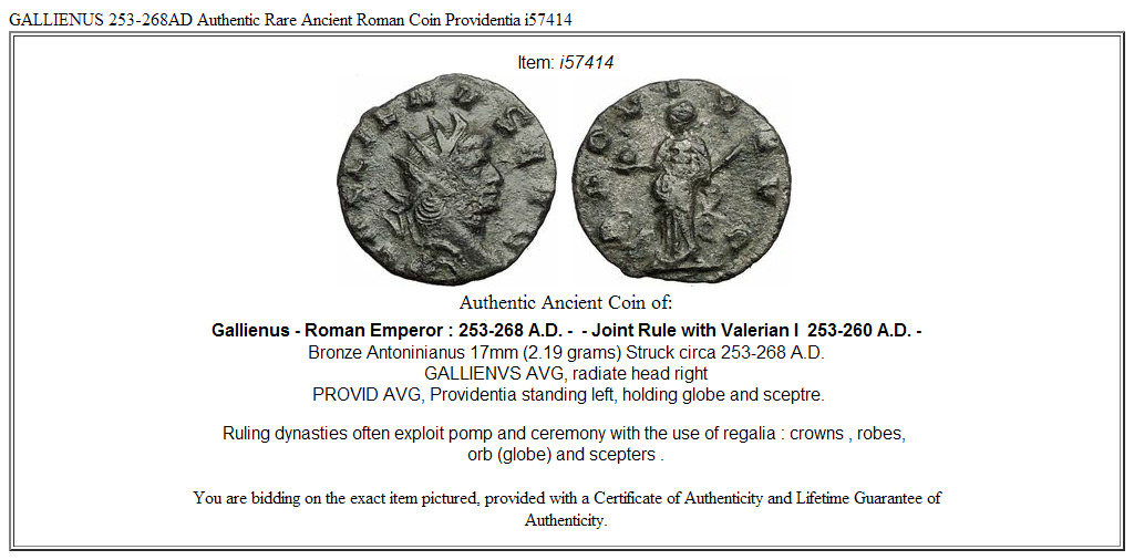 GALLIENUS 253-268AD Authentic Rare Ancient Roman Coin Providentia i57414