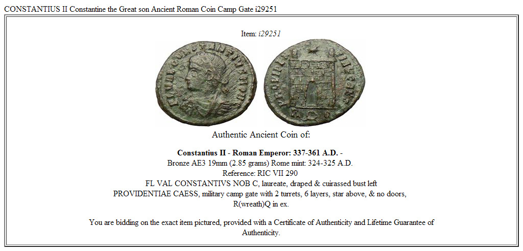 CONSTANTIUS II Constantine the Great son Ancient Roman Coin Camp Gate i29251