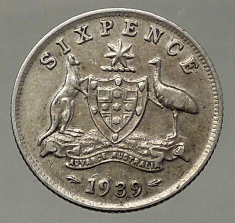 1939 AUSTRALIA - Sixpence SILVER Coin - UK King George VI Coat-of-Arms i57824