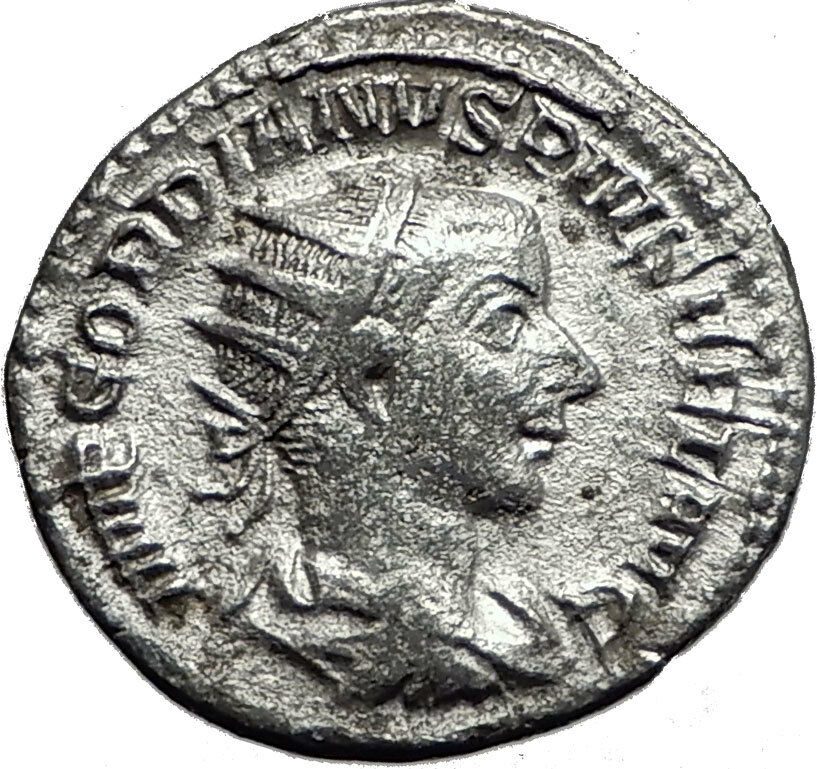 GORDIAN III 241AD Authentic Original Ancient Silver Roman Coin Laetitia i59003