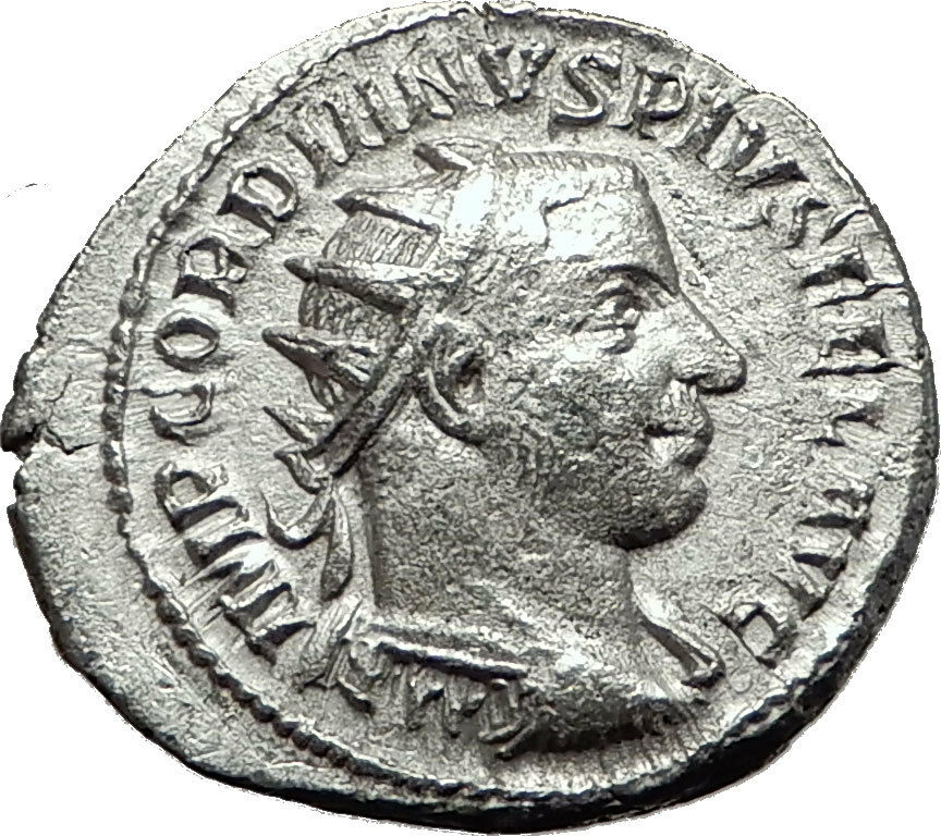 GORDIAN III 242AD Rome Authentic Genuine Ancient Silver Roman Coin Globe i59114