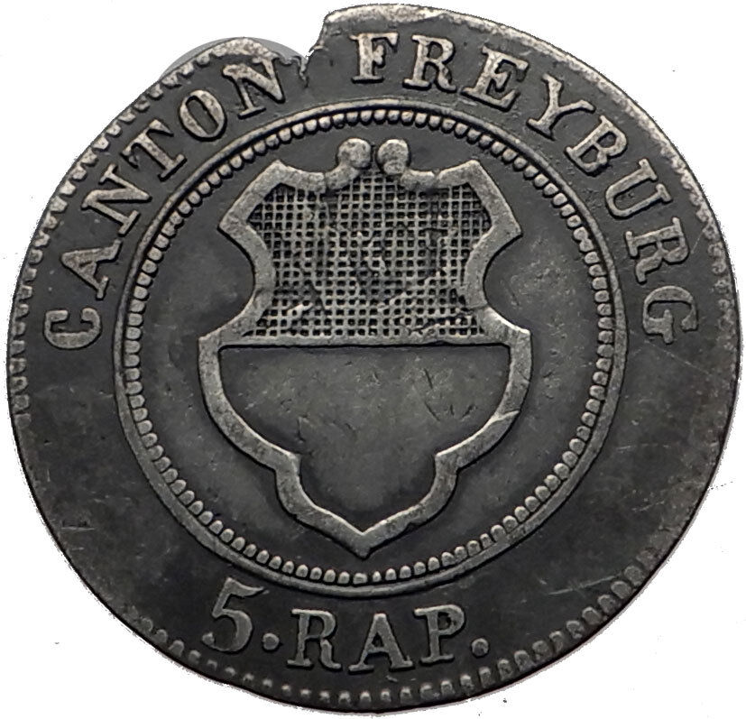 1830 Swiss Canton of Freiburg Billon Silver Antique Coin Cross Shield i59484