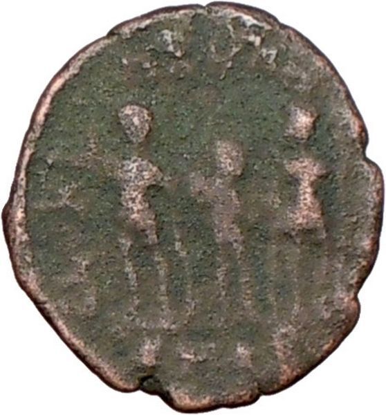 ARCADIUS 383AD Ancient Roman Coin Three emperors w spears i25712